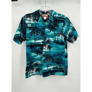 RJC Men Hawaiin Shirt Sz M  BlueTropical Palm Trees Surf Vacation Made in Hawaii